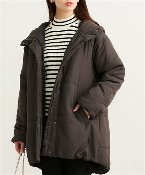 nissen（ニッセン）の「フード付中綿コート（ダウンジャケット/コート・レディース・ブラウン/ブラック/アイボリー・M/L）」の3枚目の写真