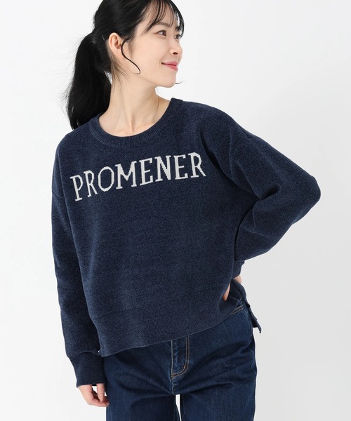 STRAWBERRY-FIELDS（ストロベリーフィールズ）の「ベロアライクモール_ベロアライクロゴミット（ニット/セーター・レディース・ライトグレー/ネイビー/イエロー・2）」の3枚目の写真