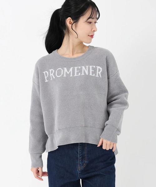 STRAWBERRY-FIELDS（ストロベリーフィールズ）の「ベロアライクモール_ベロアライクロゴミット（ニット/セーター・レディース・ライトグレー/ネイビー/イエロー・2）」の2枚目の写真