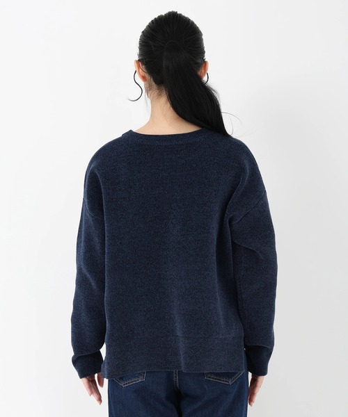 STRAWBERRY-FIELDS（ストロベリーフィールズ）の「ベロアライクモール_ベロアライクロゴミット（ニット/セーター・レディース・ライトグレー/ネイビー/イエロー・2）」の6枚目の写真