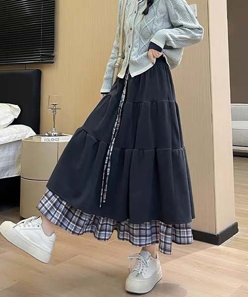 gossip!ロサンゼルス(ゴシップロサンゼルス)の「Y2K レイヤリングデザイン フリルスカート ティアードスカート(スカート・レディース・ブラック/ブラウン/グレー・FREE)」の1枚目の写真