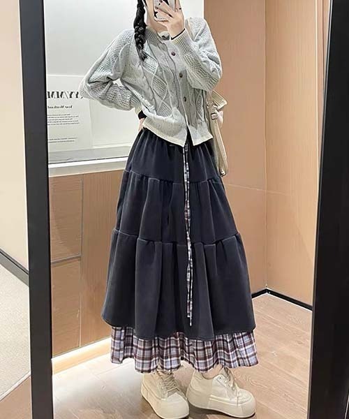 gossip!ロサンゼルス(ゴシップロサンゼルス)の「Y2K レイヤリングデザイン フリルスカート ティアードスカート(スカート・レディース・ブラック/ブラウン/グレー・FREE)」の9枚目の写真