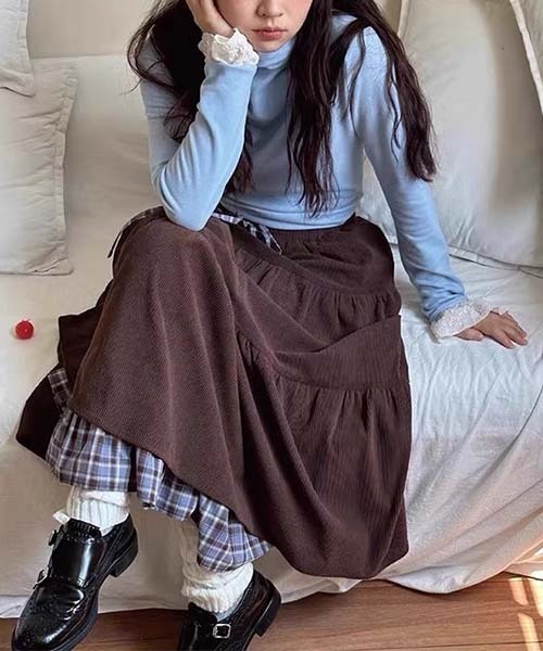 gossip!ロサンゼルス(ゴシップロサンゼルス)の「Y2K レイヤリングデザイン フリルスカート ティアードスカート(スカート・レディース・ブラック/ブラウン/グレー・FREE)」の11枚目の写真