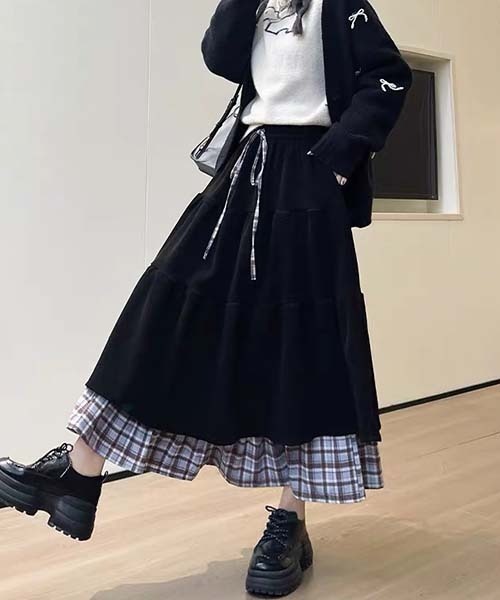 gossip!ロサンゼルス(ゴシップロサンゼルス)の「Y2K レイヤリングデザイン フリルスカート ティアードスカート(スカート・レディース・ブラック/ブラウン/グレー・FREE)」の5枚目の写真