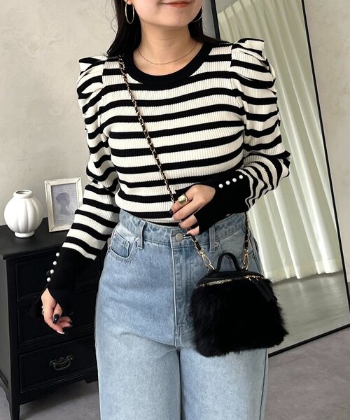 prose verse(プロズヴェール)の「袖パールパフスリーブリブニット(ニット/セーター・レディース・ブラック/ピンク/ホワイト系その他/オフホワイト・LARGE/MEDIUM)」の1枚目の写真