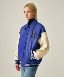 (UNISEX)9111 VARSITY LEATHER JACKET_BLUE