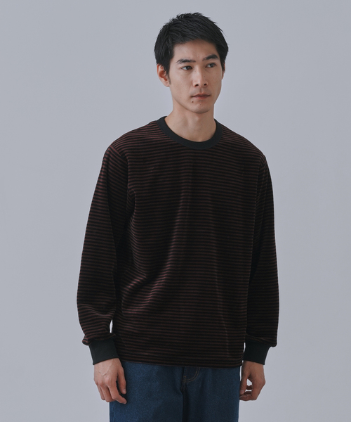 B.C STOCK（ベーセーストック）の「HEAT LAYER ベロア クルーロングスリーブTシャツ（Tシャツ/カットソー・メンズ・ブラック系その他/ホワイト/ネイビー/チョコ・LARGE/MEDIUM）」の3枚目の写真