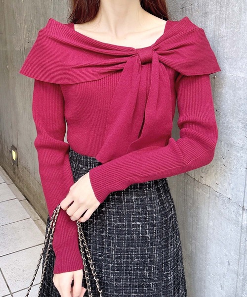 INGNI(イング)の「2wayオフショルニット(ニット/セーター・レディース・ブラック/オフホワイト/チャコールグレー/ボルドー・M)」の17枚目の写真