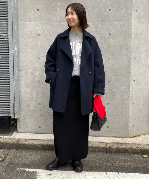 追加》souple wool ダブルフェイスミドルコート（ピーコート）｜SLOBE