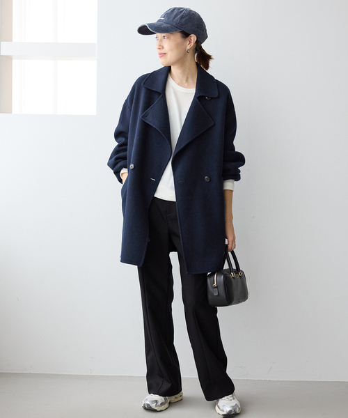 SLOBE IENA（スローブイエナ）の「《追加》souple wool ダブルフェイスミドルコート（ピーコート・レディース・キャメル/ネイビー・FREE）」の5枚目の写真