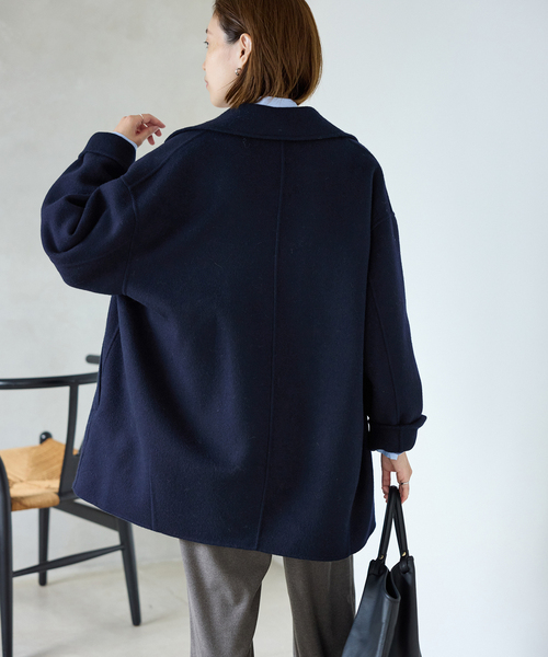 追加》souple wool ダブルフェイスミドルコート（ピーコート）｜SLOBE