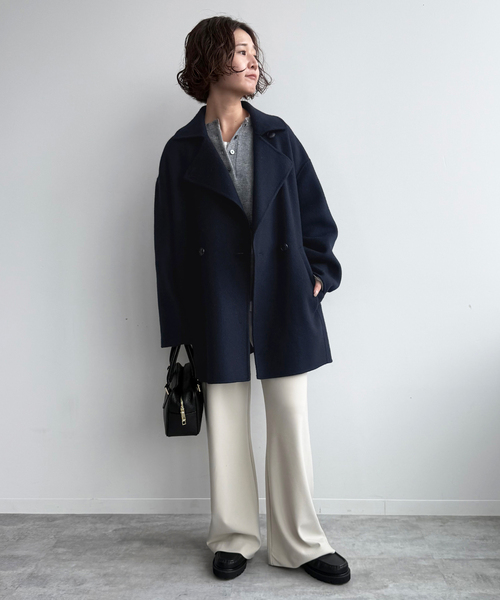 SLOBE IENA（スローブイエナ）の「《追加》souple wool ダブルフェイスミドルコート（ピーコート・レディース・キャメル/ネイビー・FREE）」の15枚目の写真