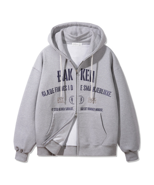 BAKKEN(バッケン)の「フォーシーズン刺繍ツーウェイフードジップアップ BK7993_メランジグレー(パーカー・メンズ・グレー系その他・1/2/3)」の1枚目の写真