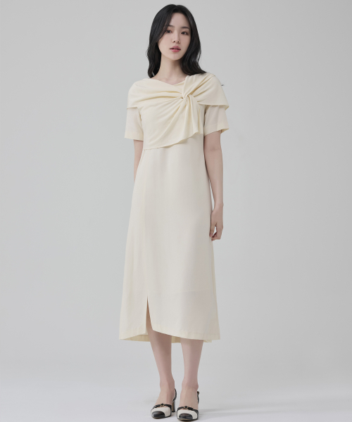 HYEYEONG KIM(ヘヨン キム)の「シルクインターレースショートスリーブドレス-アイボリー(ワンピース・レディース・その他・SMALL/MEDIUM)」の1枚目の写真