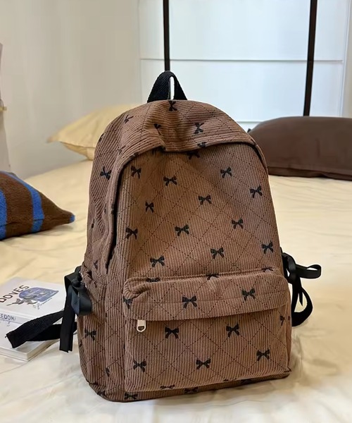 VIBGYOR（ヴィブジョー）の「urbanfemine./リボンコーデュロイリュックサック U7589（バックパック/リュック・レディース・グレー/ブルー/ブラック/ブラウン/ホワイト/ピンク・FREE）」の4枚目の写真