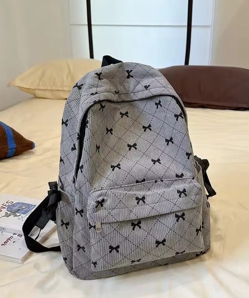 VIBGYOR（ヴィブジョー）の「urbanfemine./リボンコーデュロイリュックサック U7589（バックパック/リュック・レディース・グレー/ブルー/ブラック/ブラウン/ホワイト/ピンク・FREE）」の2枚目の写真