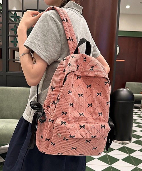 VIBGYOR（ヴィブジョー）の「urbanfemine./リボンコーデュロイリュックサック U7589（バックパック/リュック・レディース・グレー/ブルー/ブラック/ブラウン/ホワイト/ピンク・FREE）」の6枚目の写真