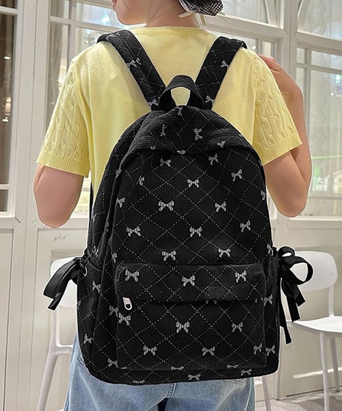 VIBGYOR（ヴィブジョー）の「urbanfemine./リボンコーデュロイリュックサック U7589（バックパック/リュック・レディース・グレー/ブルー/ブラック/ブラウン/ホワイト/ピンク・FREE）」の3枚目の写真