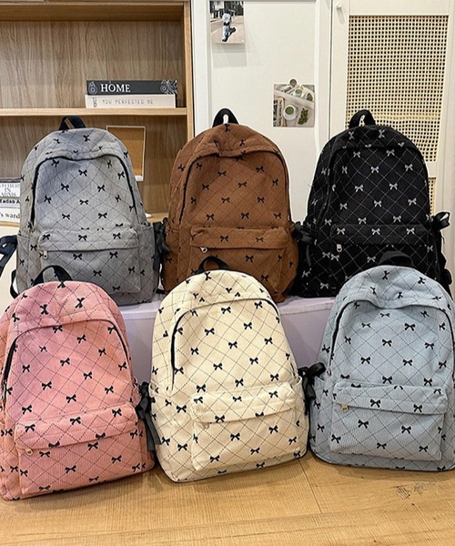 VIBGYOR（ヴィブジョー）の「urbanfemine./リボンコーデュロイリュックサック U7589（バックパック/リュック・レディース・グレー/ブルー/ブラック/ブラウン/ホワイト/ピンク・FREE）」の7枚目の写真