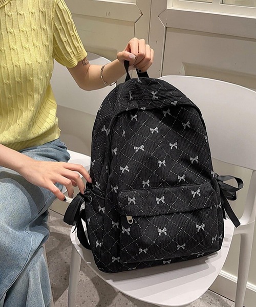 VIBGYOR（ヴィブジョー）の「urbanfemine./リボンコーデュロイリュックサック U7589（バックパック/リュック・レディース・グレー/ブルー/ブラック/ブラウン/ホワイト/ピンク・FREE）」の11枚目の写真