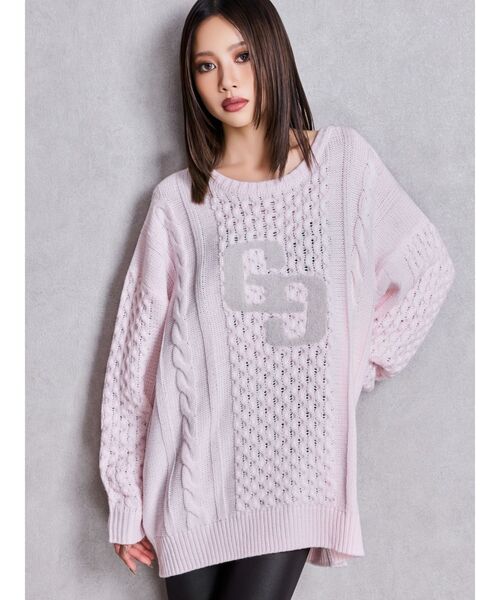 GGサガラ刺繍ケーブルニットトップス（ニット/セーター）｜GYDA