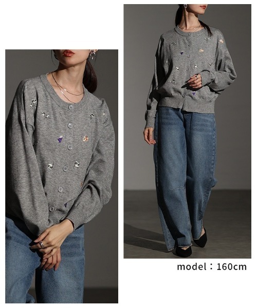 Sawa a la mode(サワアラモード)の「花柄×果物刺繍ニットカーディガン(カーディガン/ボレロ・レディース・ブラック/グレー/ブラウン・FREE)」の10枚目の写真