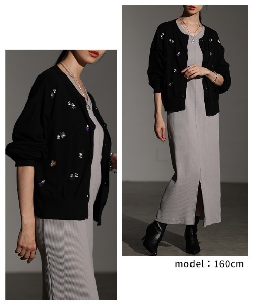 Sawa a la mode(サワアラモード)の「花柄×果物刺繍ニットカーディガン(カーディガン/ボレロ・レディース・ブラック/グレー/ブラウン・FREE)」の15枚目の写真