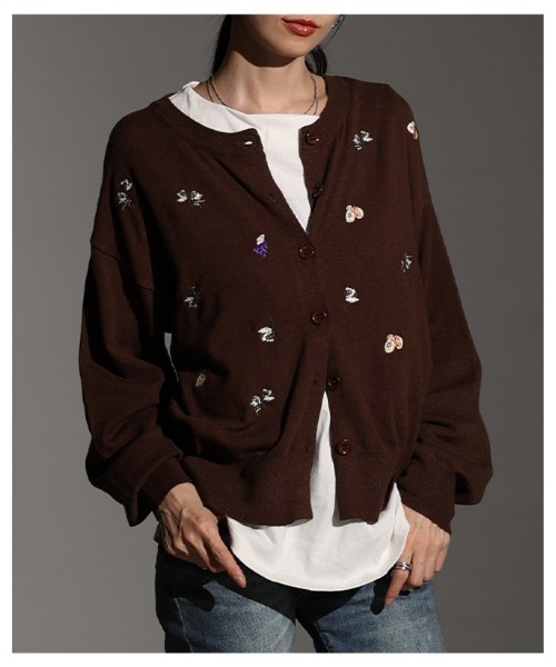 Sawa a la mode(サワアラモード)の「花柄×果物刺繍ニットカーディガン(カーディガン/ボレロ・レディース・ブラック/グレー/ブラウン・FREE)」の22枚目の写真