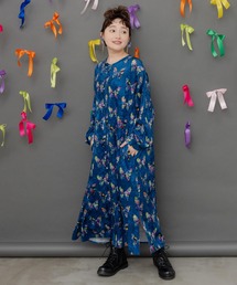 ScoLar | 153759：アニマル×蝶柄 前開きクラッシュベロアワンピース(ワンピース)