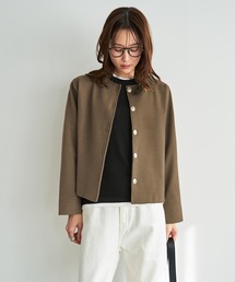 スタイルデリ　軽量ノーカラージャケット　ダークベージュ　新品未使用タグ付　洗える STYLE DELI｜スタイルデリ（レディース）のノーカラージャケット通販