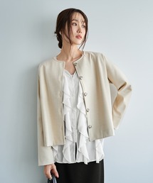 STYLE DELI（スタイルデリ）の「メタルボタンの柔らかノーカラージャケット（ノーカラージャケット）」