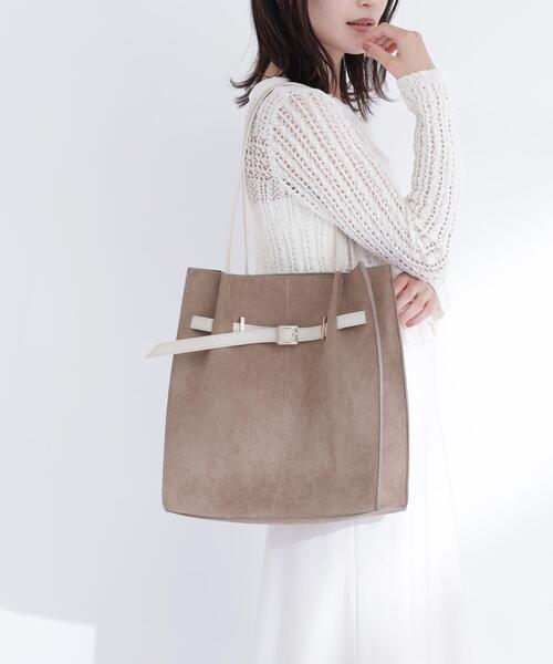NATURAL BEAUTY BASIC（ナチュラルビューティーベーシック）の「【Oggi5月号掲載】◇スウェードタックベルトトートバッグ（トートバッグ・レディース・ベージュ系その他/グリーン系その他6・ﾌﾘ-）」の2枚目の写真