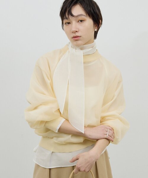 GALLARDAGALANTE（ガリャルダガランテ）の「【手洗い可】シアーボウタイブラウス（シャツ/ブラウス・レディース・ライトグレー/オフホワイト・FREE）」の21枚目の写真