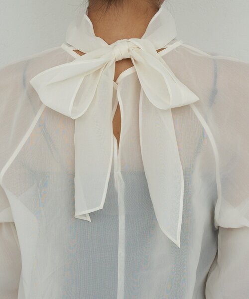 GALLARDAGALANTE（ガリャルダガランテ）の「【手洗い可】シアーボウタイブラウス（シャツ/ブラウス・レディース・ライトグレー/オフホワイト・FREE）」の12枚目の写真