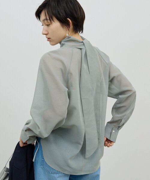 GALLARDAGALANTE（ガリャルダガランテ）の「【手洗い可】シアーボウタイブラウス（シャツ/ブラウス・レディース・ライトグレー/オフホワイト・FREE）」の6枚目の写真