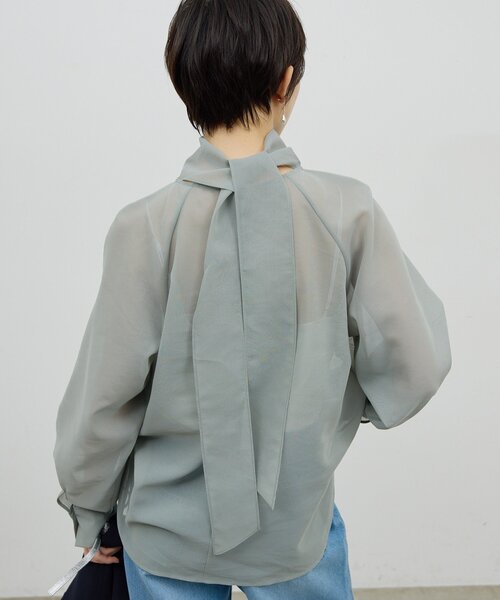 GALLARDAGALANTE（ガリャルダガランテ）の「【手洗い可】シアーボウタイブラウス（シャツ/ブラウス・レディース・ライトグレー/オフホワイト・FREE）」の7枚目の写真