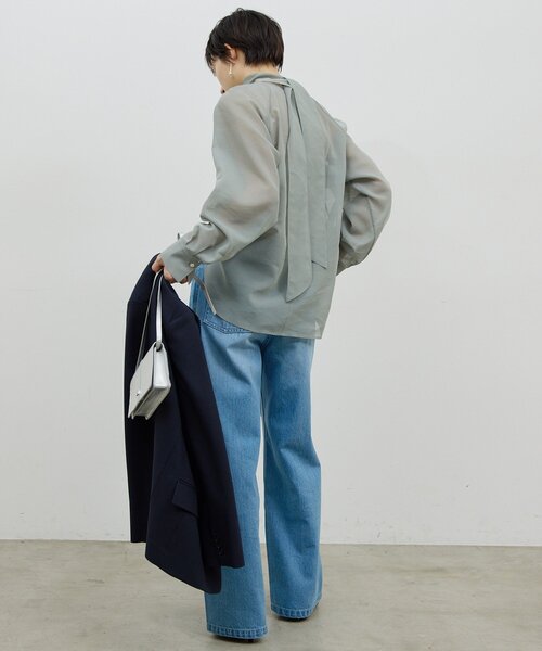 GALLARDAGALANTE（ガリャルダガランテ）の「【手洗い可】シアーボウタイブラウス（シャツ/ブラウス・レディース・ライトグレー/オフホワイト・FREE）」の9枚目の写真