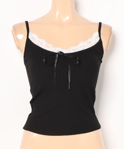 Lace Ladies(レースレディース)の「配レース リボン付き カップ付き リブ キャミソール(キャミソール・レディース・ブルー/ブラック/ホワイト・FREE)」の18枚目の写真