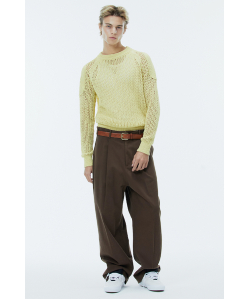 セール】CROCHET ROUND NECK KNIT RESORT-MUSTARD（ニット/セーター
