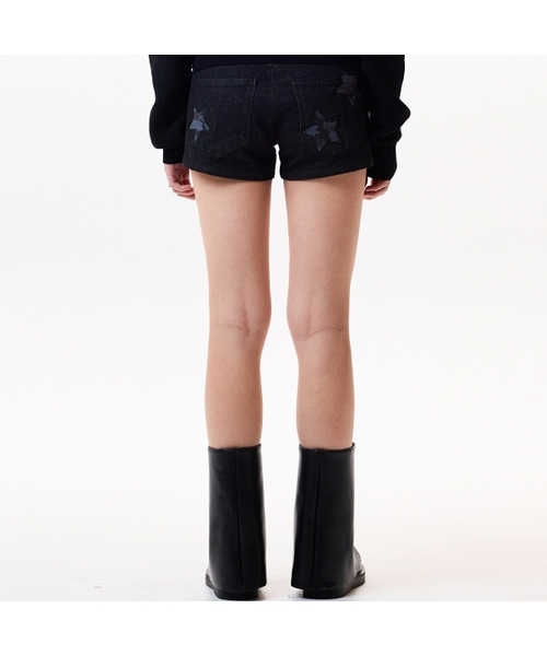 IM DENIM STAR PATCH SHORTS(BLACK)