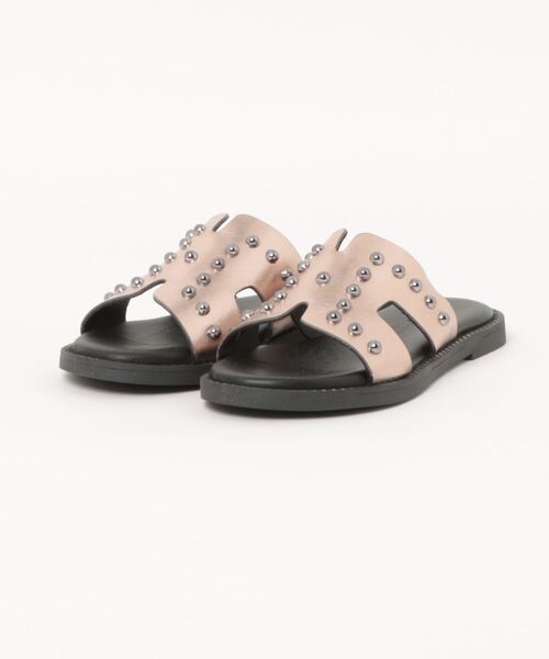 本革/フラット】スタッズデザイン サンダル ALL BLACK│Jeffrey