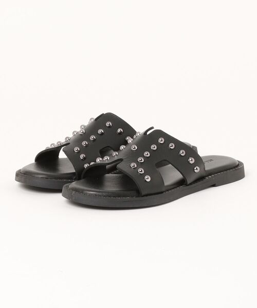 本革/フラット】スタッズデザイン サンダル ALL BLACK│Jeffrey