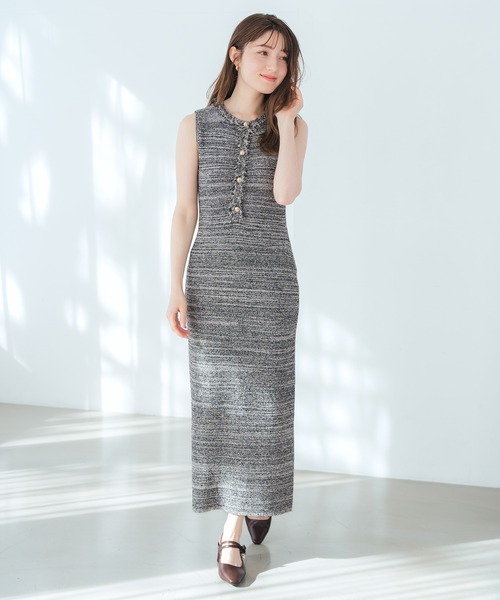 MISCH MASCH(ミッシュマッシュ)の「2026春夏新作 ツイード編みフリンジニットワンピース(シャツ/ブラウス・レディース・ベージュ/ブラック・フリ-)」の16枚目の写真