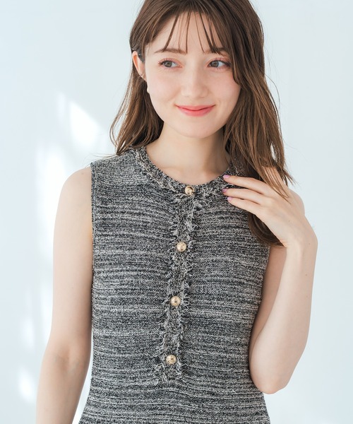 MISCH MASCH(ミッシュマッシュ)の「2026春夏新作 ツイード編みフリンジニットワンピース(シャツ/ブラウス・レディース・ベージュ/ブラック・フリ-)」の18枚目の写真