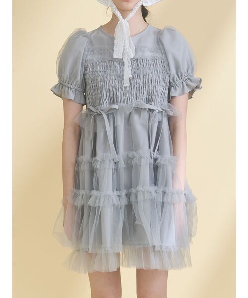 Merry jenny チュールパフスリーブミニワンピース セール】チュールパフスリーブミニワンピース（ワンピース）｜merry