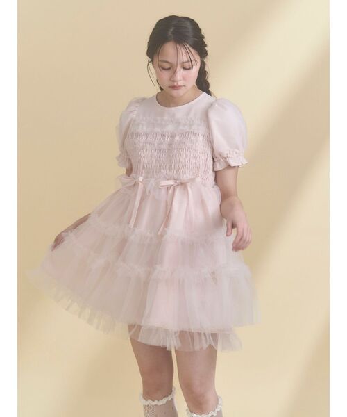 Merry jenny チュールパフスリーブミニワンピース セール】チュールパフスリーブミニワンピース（ワンピース）｜merry