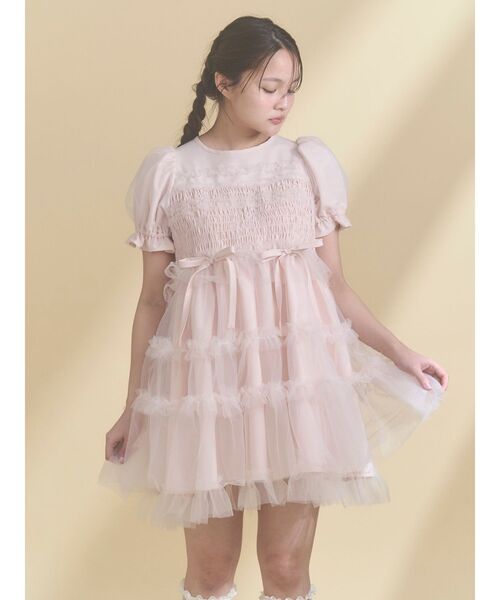 merry jenny(メリージェニー)の「チュールパフスリーブミニワンピース(ワンピース・レディース・ブラック/ブルー/ピンク・FREE)」の6枚目の写真