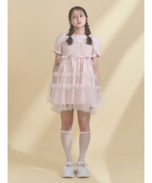 merry jenny(メリージェニー)の「チュールパフスリーブミニワンピース(ワンピース・レディース・ブラック/ブルー/ピンク・FREE)」の8枚目の写真