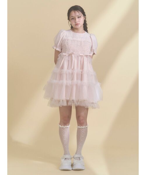 merry jenny(メリージェニー)の「チュールパフスリーブミニワンピース(ワンピース・レディース・ブラック/ブルー/ピンク・FREE)」の9枚目の写真