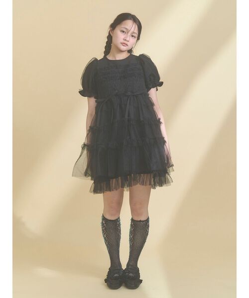merry jenny(メリージェニー)の「チュールパフスリーブミニワンピース(ワンピース・レディース・ブラック/ブルー/ピンク・FREE)」の12枚目の写真